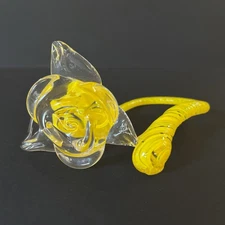 Vintage Yellow Blown Glass Rose Murano Style Art Glass Handmade Retro