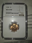 1958 1C NGC MS 66 RD WHEAT PENNY CENT
