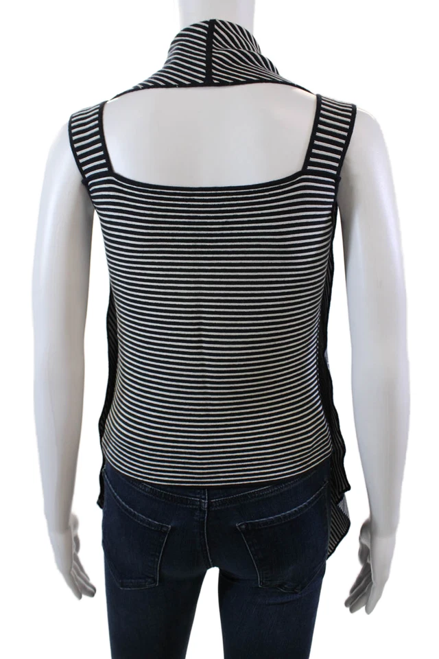 Camiseta sin mangas Giorgio Armani para mujer cuello cuadrado a rayas negra blanca talla IT 38 Foto 3 de 4