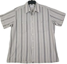 Pierre Cardin Men's Size L Gray Striped Cotton Blend Short Sleeve Shirt.