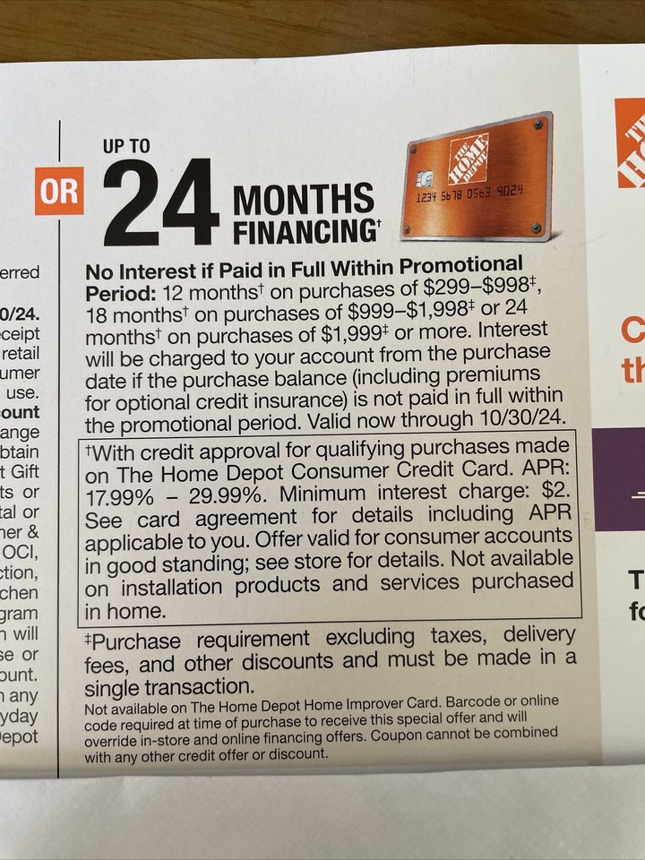 Home Depot Coupon 10 Off Or 24 Months Financing Coupon eBay