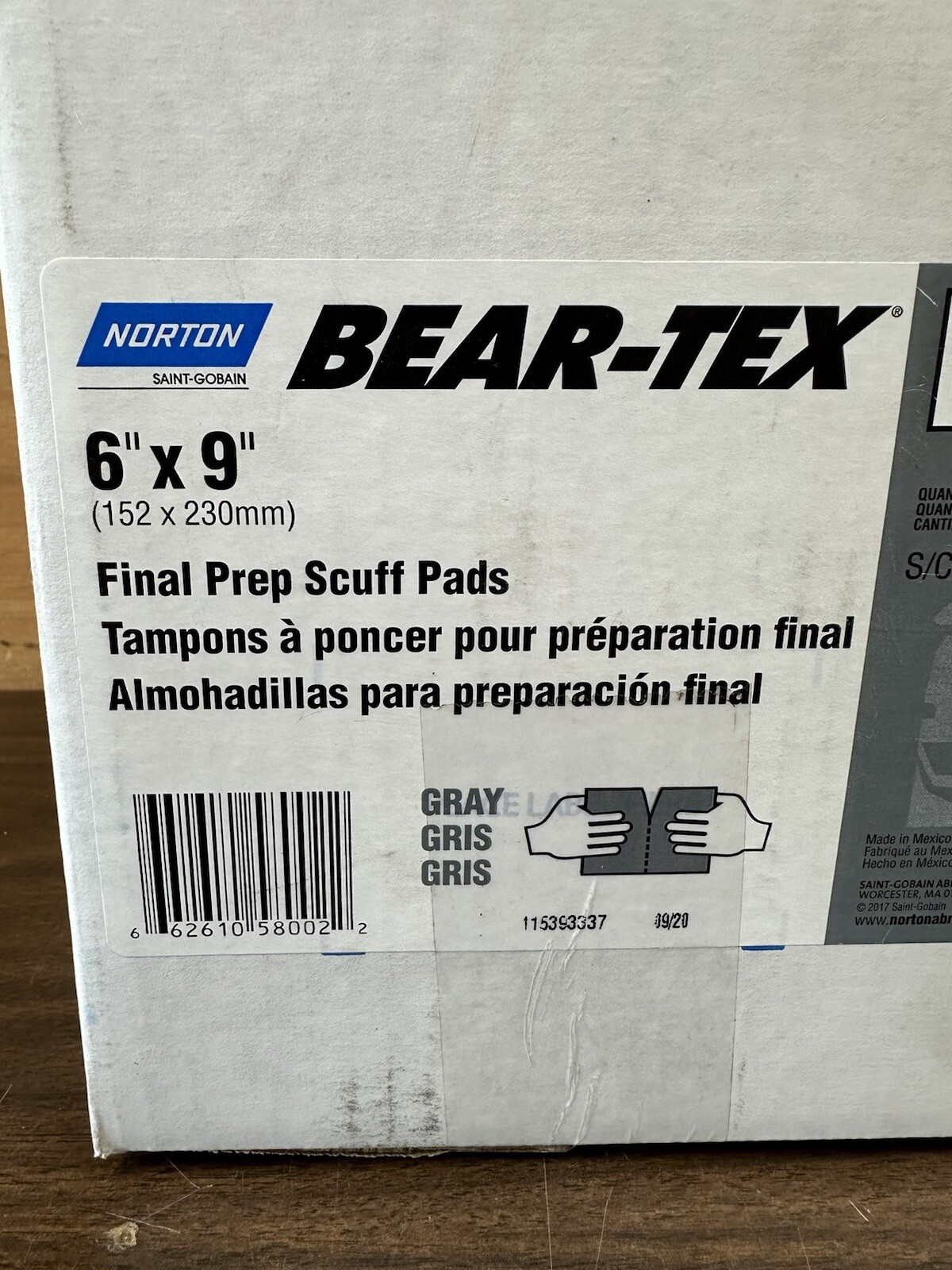 NORTON 58002 Bear-Tex Final Prep Gray Gris Scuff Pads 1 Box 20 pieces
