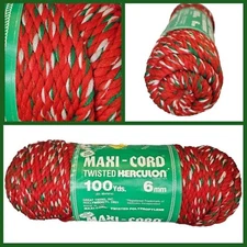 MAXI CORD Twisted HERCULON Macrame Red Green Silver Cord 100 Yards 6mm NEW USA 