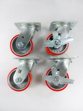 4" x 2" Polyurethane On Cast Iron (Red) - Swivel (2EA) & Swivel with Brake (2EA)