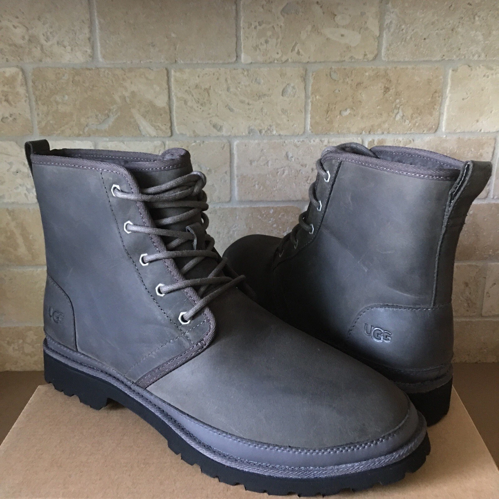 UGG HARKLAND DARK GREY WATERPROOF SHEEPSKIN LEATHER BOOTS SHOES SIZE US 13 MEN