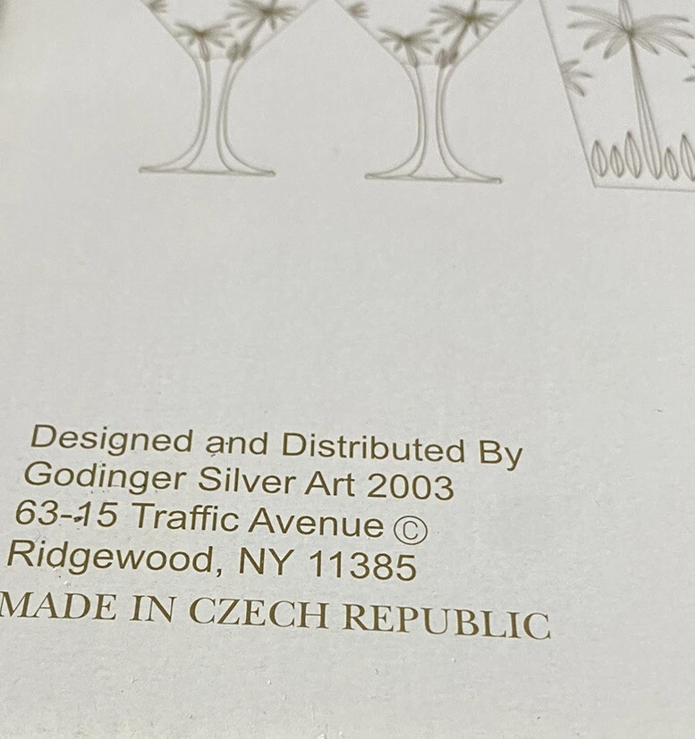 New Vtg 2003 Godinger Shannon Crystal South Beach Martini Set Palm Trees 6 Pc - Image 3 of 4