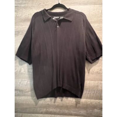 George Men s Black Ribbed Knit Polo Shirt Size Large Short Sleeve Cotton Acrylic
