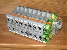 LOT of 8 WAGO 0285-0150 285-150, 285-0157 TERMINAL BLOCKS with MAGNETIC RAIL