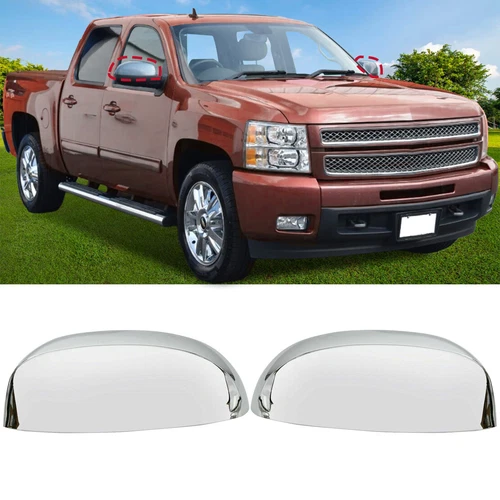 LH+RH For Chevy Silverado Tahoe GMC Sierra Yukon 07-13 Chrome Mirror Cover Cap