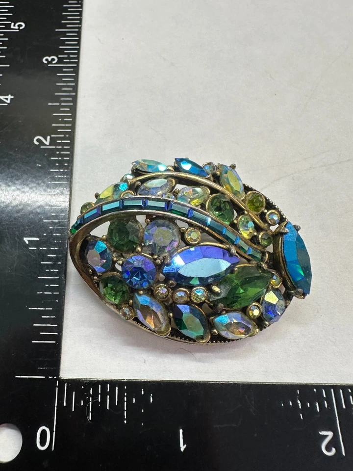 Цветок синий зеленый Navette и багет со стразами HOLLYCRAFT винтажная брошь J-175 - Изображение 2 из 4