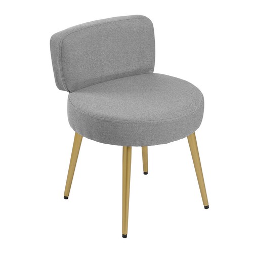 Grey Linen Vanity Stool Dressing Table Accent Chair Makeup Chair with Backrest - Picture 6 of 17