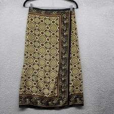 Sag Harbor Womens Midi Skirt Multicolor Floral Wrapped Slit Button Size 10P