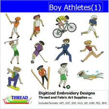 Embroidery Design Set - Boy Athletes(1) - 12 Designs - 9 Formats - USB Stick