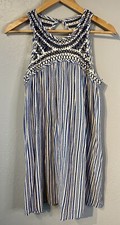Urban Outfitter Ecote Dreams Blue Crochet Swing Dress Striped Mini Cutout Small