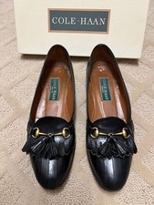 Cole Haan Vintage Slip On Tassel Black Leather Kiltie Fringe Loafers Shoes 8AA