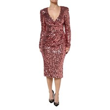 DOLCE & GABBANA Dress Pink Sequin Statement Nylon Midi V-Neck IT40/US6/S 2930usd