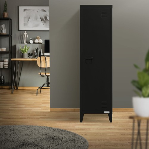 Armario archivador acero negro mesita auxiliar con 3compartimentos 38x38x137,5cm - Imagen 8 de 9