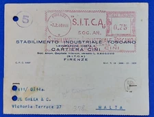 1940 Italy to Malta PostCard,  S.I.T.C.A., Firenze Cancel + PHS#56 & 5 + PBC #59