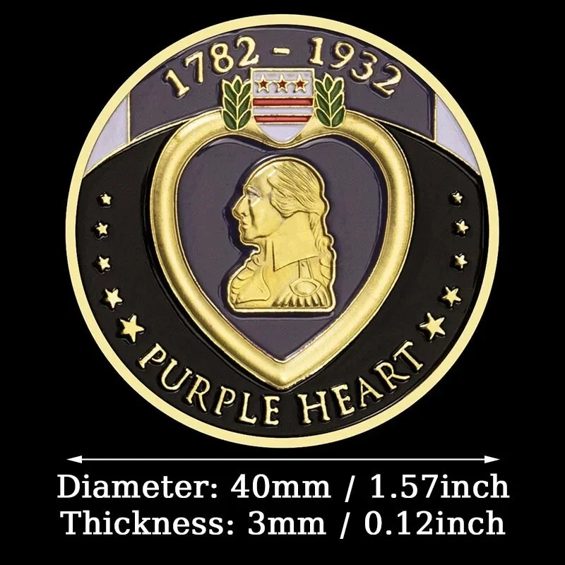 Moneda de recuerdo corazón púrpura chapada en oro patrón George Tokyo medalla coleccionable. Foto 2 de 3