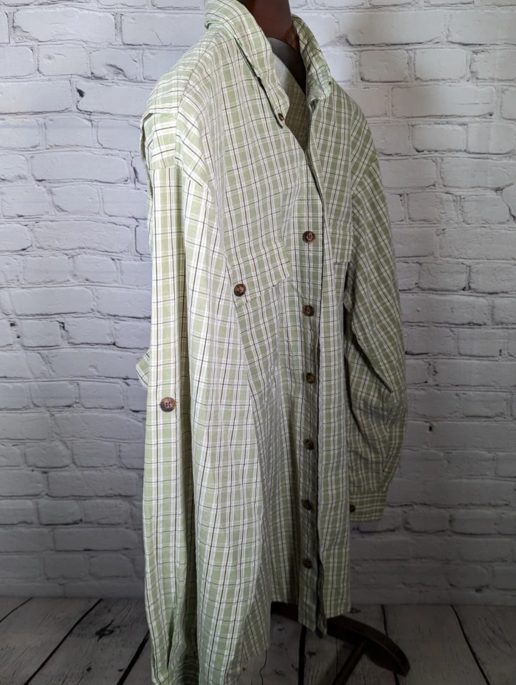 Vintage Duluth Trading Co Mens Shirt XLT Tall Green Tan Stripe Plaid Vented - Image 3 of 4