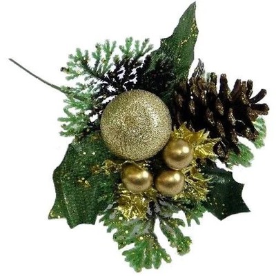 Künstliches Weihnachtsbeerenpflück Gold mit Tannenzapfen