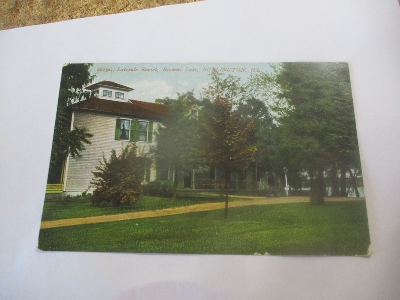 Lakeside Resort Browns Lake Burlington Wis Wisconsin 1908 postcard