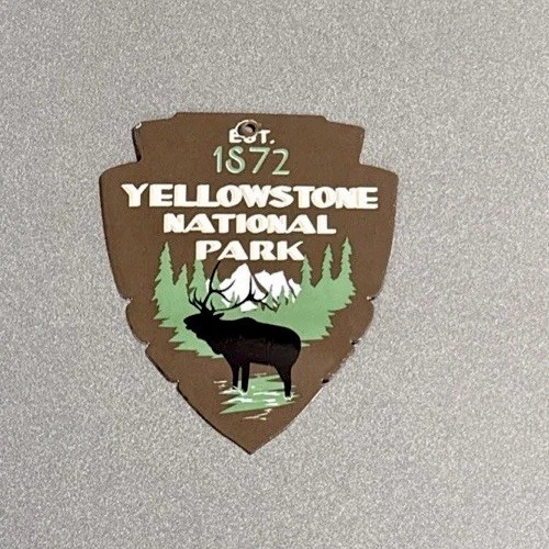 VINTAGE YELLOWSTONE SMOKEY BEAR PARK PORCELAIN SIGN CAR GAS TRUCK MOTORCYCLE OIL