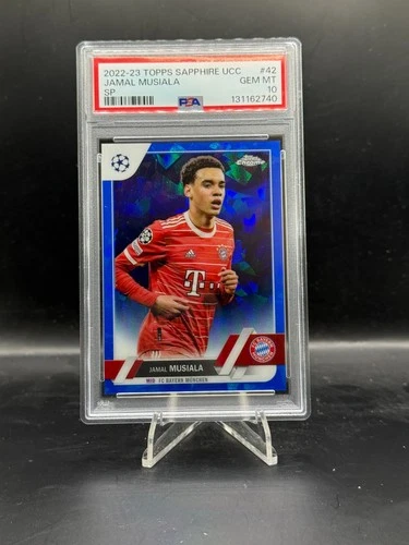 2022-23 Topps Chrome UEFA Sapphire UCL Jamal Musiala SP Image Variation PSA 10