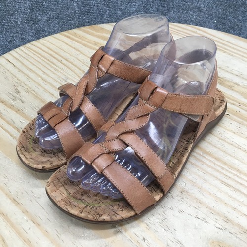 Abeo Sandals Womens 7.5 Narrow Bea Braided T-Strap Brown Leather Comfort Flats - Picture 6 of 16