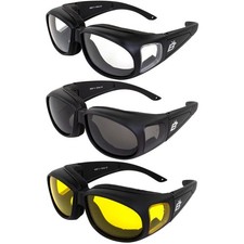 Birdz Swallow Fit Over Glasses Padded Motorcycle Sunglasses Day Night Combo