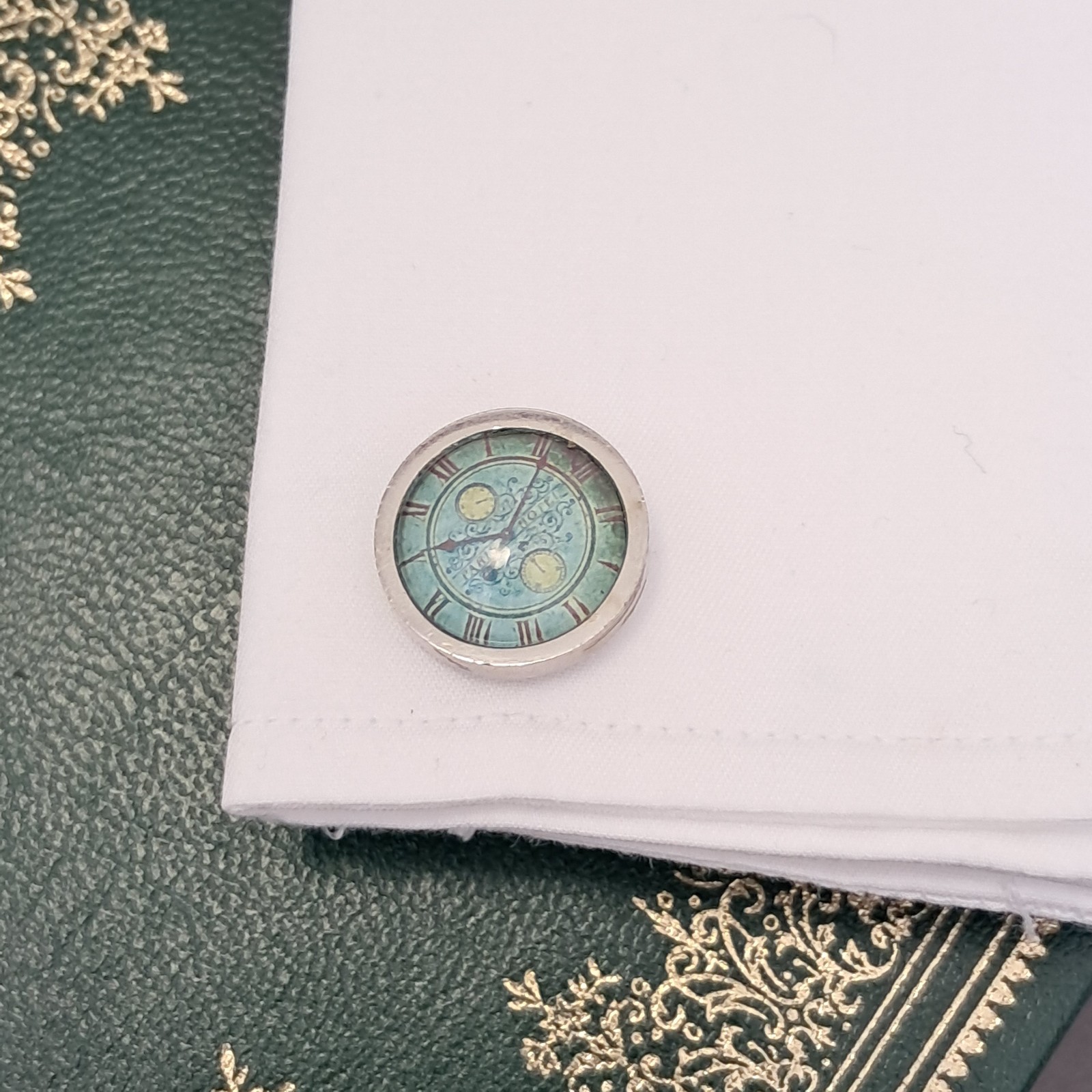 Clock face Round design Cufflink, Silver metal LL… - image 3