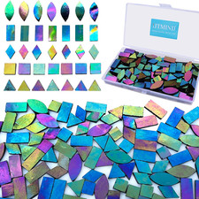 LITMIND Iridescent Glass Mosaic Tiles for Crafts, 240 Pieces 5 Shapes Mixed Stai