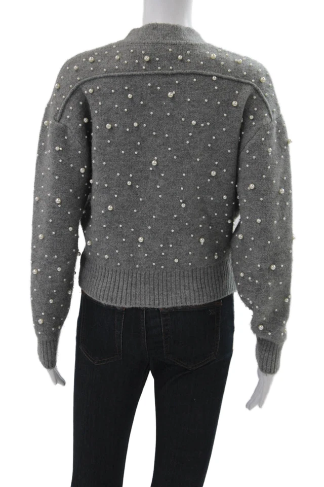 Zara Women Polka Dot Gray Full-Zip Cardigan Size M - Image 3 of 4