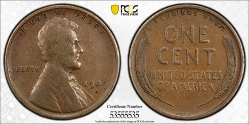 1909 S VDB Lincoln Cent  PCGS VF 20  Choice Original Freshly Graded Key Date