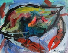 MONA VIVAR Original 11x14 Blue Crab Colorful Fauvism Abstract Fine Art Painting