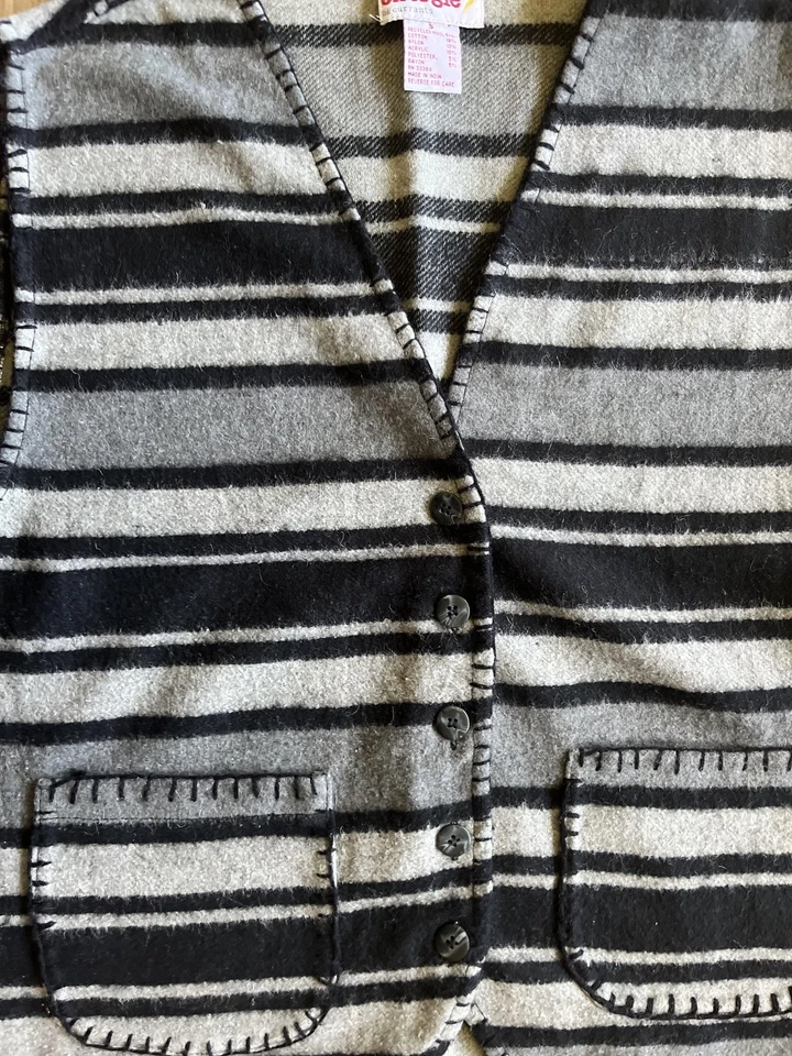 Energie Vest Womens Small Gray Black Stripe Wool Blend Button Front Pockets - Image 3 of 4