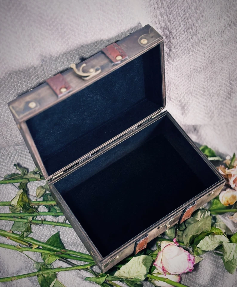 Crescent Celtic Moon Wooden Chest with Velvet Lining & Leather Keepsake Box - Image 3 of 4