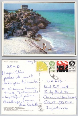c34748 Templo del Dios Descendente Tulum Mexiko Postkarte 1990 Stempel