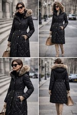 APT 9 Black Quilted Puffer Coat Faux Fur Hood Gold Button Jacket XL