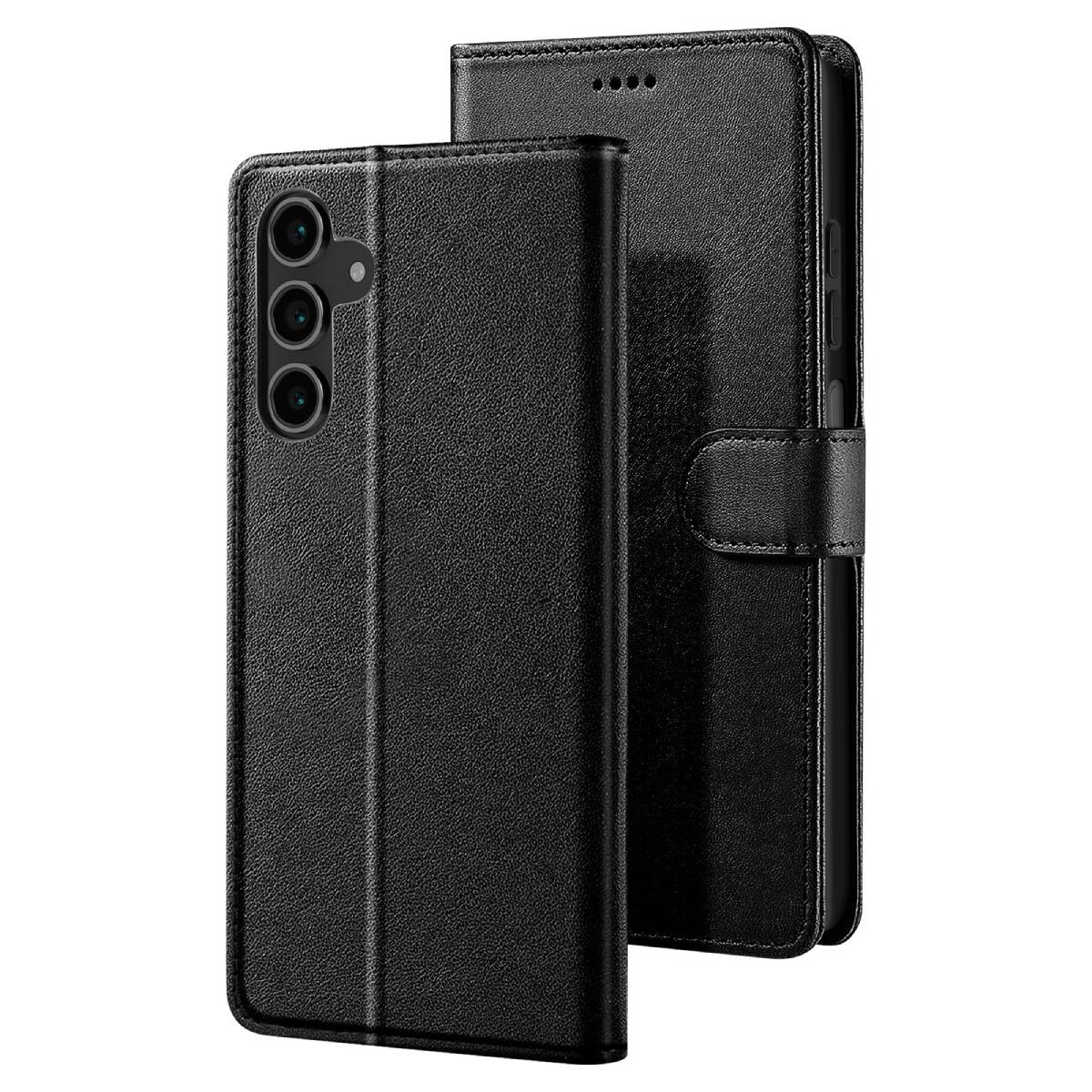 Étui portefeuille Avizar pour Galaxy S25 FE avec support vidéo noir en simili cuir