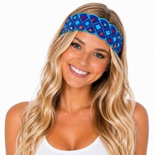 Boho Wide Embroidered Headband for Women Adjustable Elastic Stretch Hair Band