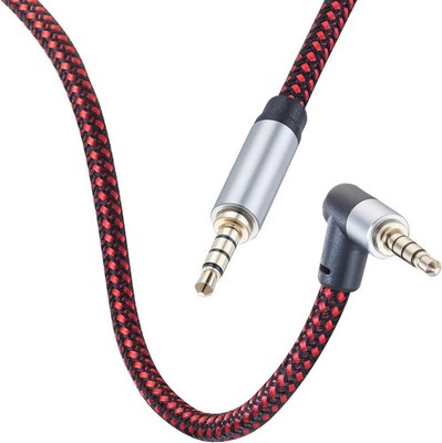 Male to Male Audio Cable 6Ft, 90 Degree TRRS 3.5Mm 4 Pole Nylon Braided Stereo A