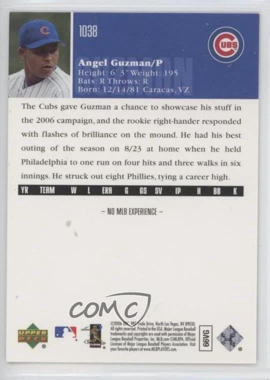 2006 Upper Deck Angel Guzman #1038 - Image 2 of 2