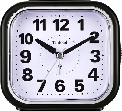 Tinload 4.3'' Silent Analog Alarm Clock Big Numbers Battery Operated Black Square
