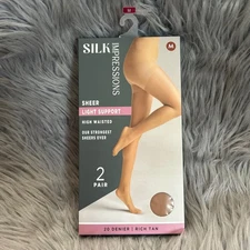 Silk Impressions Sheer Light Support Womens Size Medium Rich Tan High Waisted
