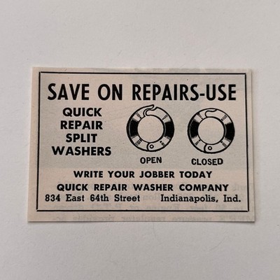 Quick Repair Washer Company Split Washers Indianapolis IN 1953 AD SAI2-M7
