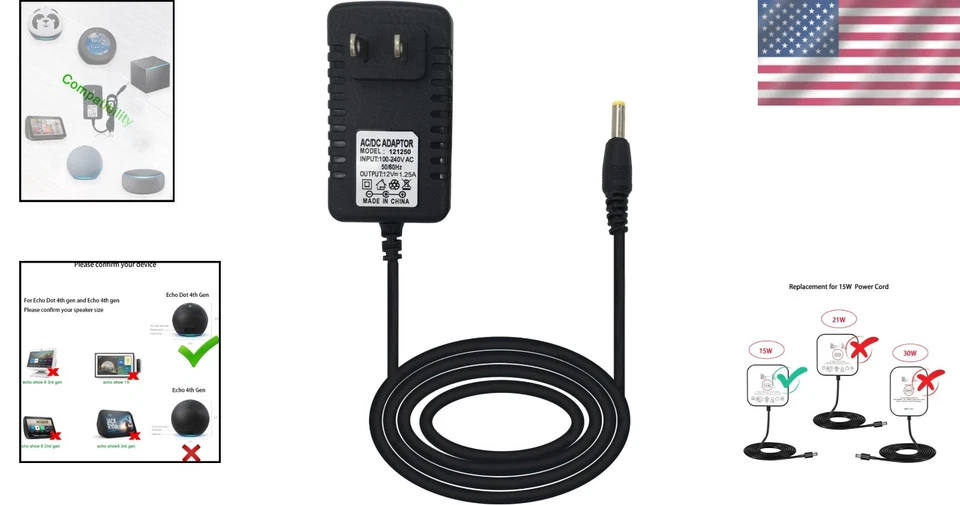 15W Power Cord for Echo Dot 3rd/4th/5th Gen & Show 5 - 5ft Length - Image 2 of 4