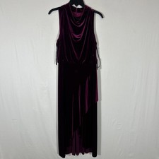 $168 Vince Camuto Cowl Neck High-Low Velvet Midi Dress Deep Burgundy Color Sz 12
