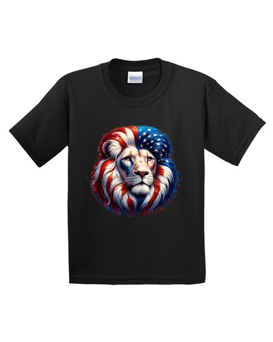 USA Flag Lion Face Kid's T Shirts American Patriotic 4th Of July Gift Cool Tee - Picture 5 of 14