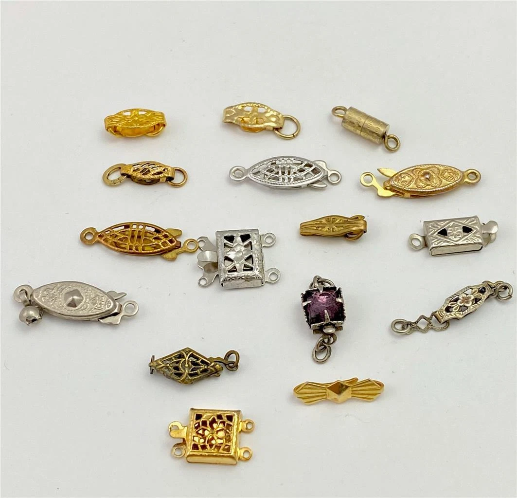 16 Vintage Assorted Gold Tone, Silver Tone Metal Clasps for 1 & 2